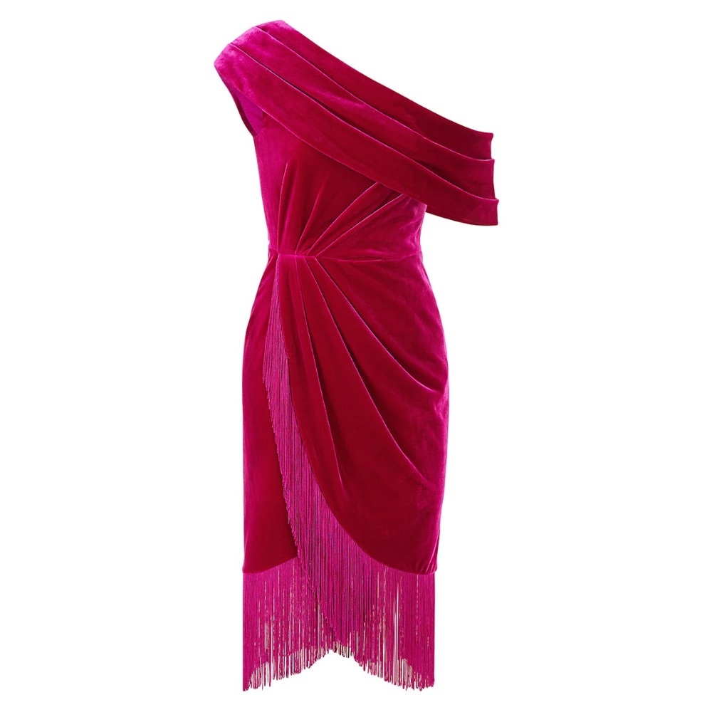 Theia Aspen Fringe Dress - Pink / Mulberry - Size 8
